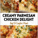 Golden baked Longhorn Steakhouse Parmesan Chicken breast served with herbs, perfect for Yummy Dinners.